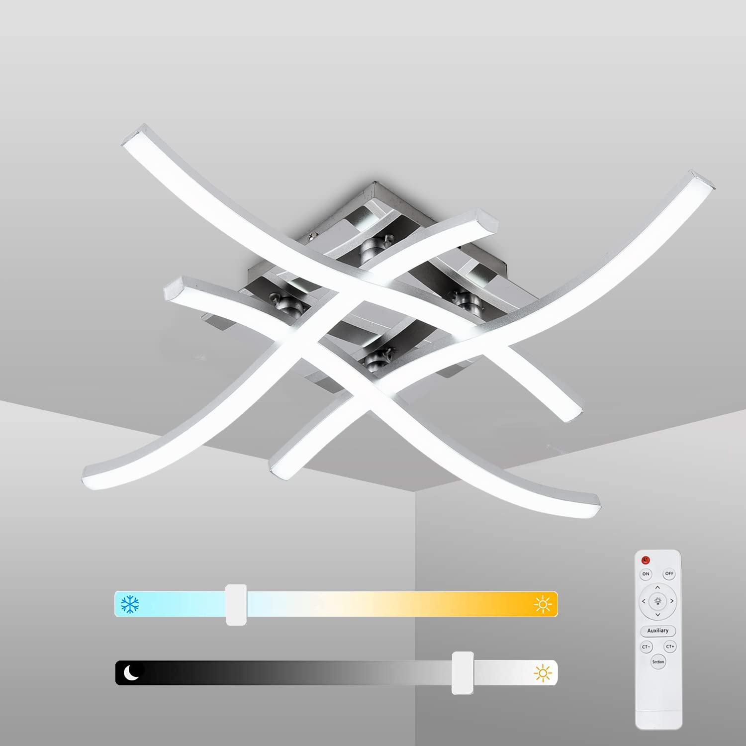 Verilux 3 Color Temperature LED Drop Ceiling Lights, 24W Modern Curved Design LED Ceiling Lamp with Remote Control, Metal Flush Mount Ceiling Lighting Fixture 4 Built-in LED Boards, Bulb base-E27 Verilux 3 Color Temperature LED Drop Ceiling Lights, 24W Modern Curved Design LED Ceiling Lamp with Remote Control, Metal Flush Mount Ceiling Lighting Fixture 4 Built-in LED Boards, Bulb base-E27